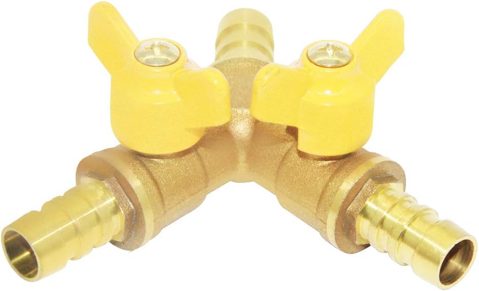 3 Way Shut Off Ball Valve, 3/8" Hose Barb 2 Switch Brass Y Shaped Valve V1258-DP02-B-3106