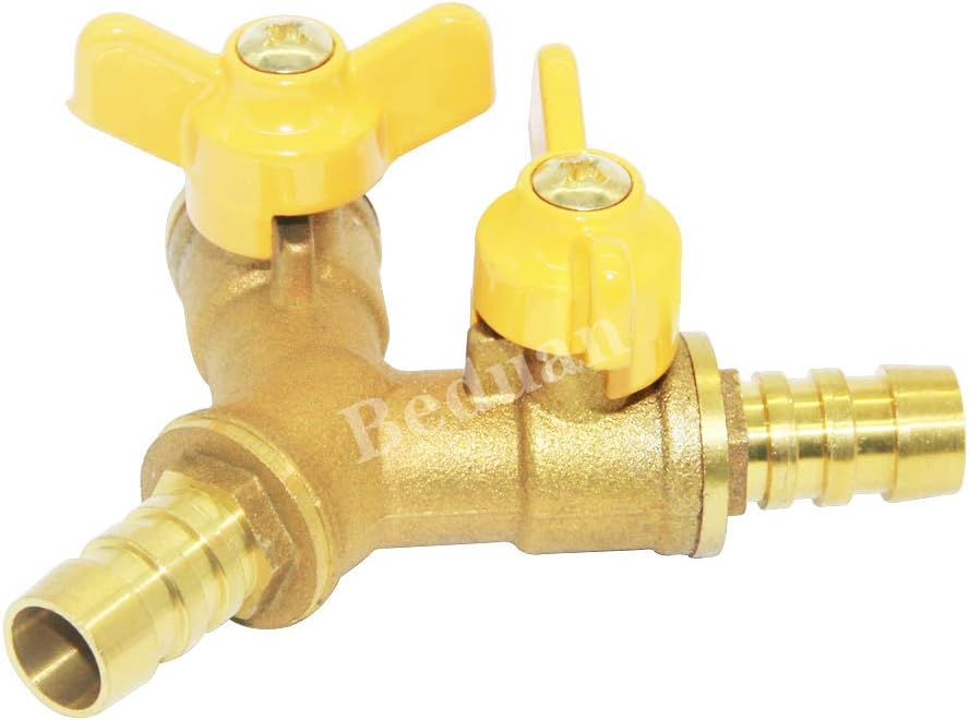 3 Way Shut Off Ball Valve, 3/8" Hose Barb 2 Switch Brass Y Shaped Valve V1258-DP02-B-3106