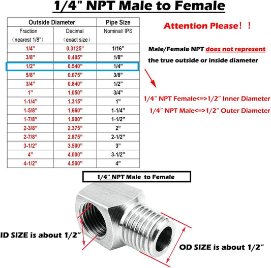 Stainless Steel Cast Pipe Fittings 90 Degree Barstock Street Elbow 1/4" NPT Male x 1/4" NPT Female Water Fuel V1258-DP02-B-3108