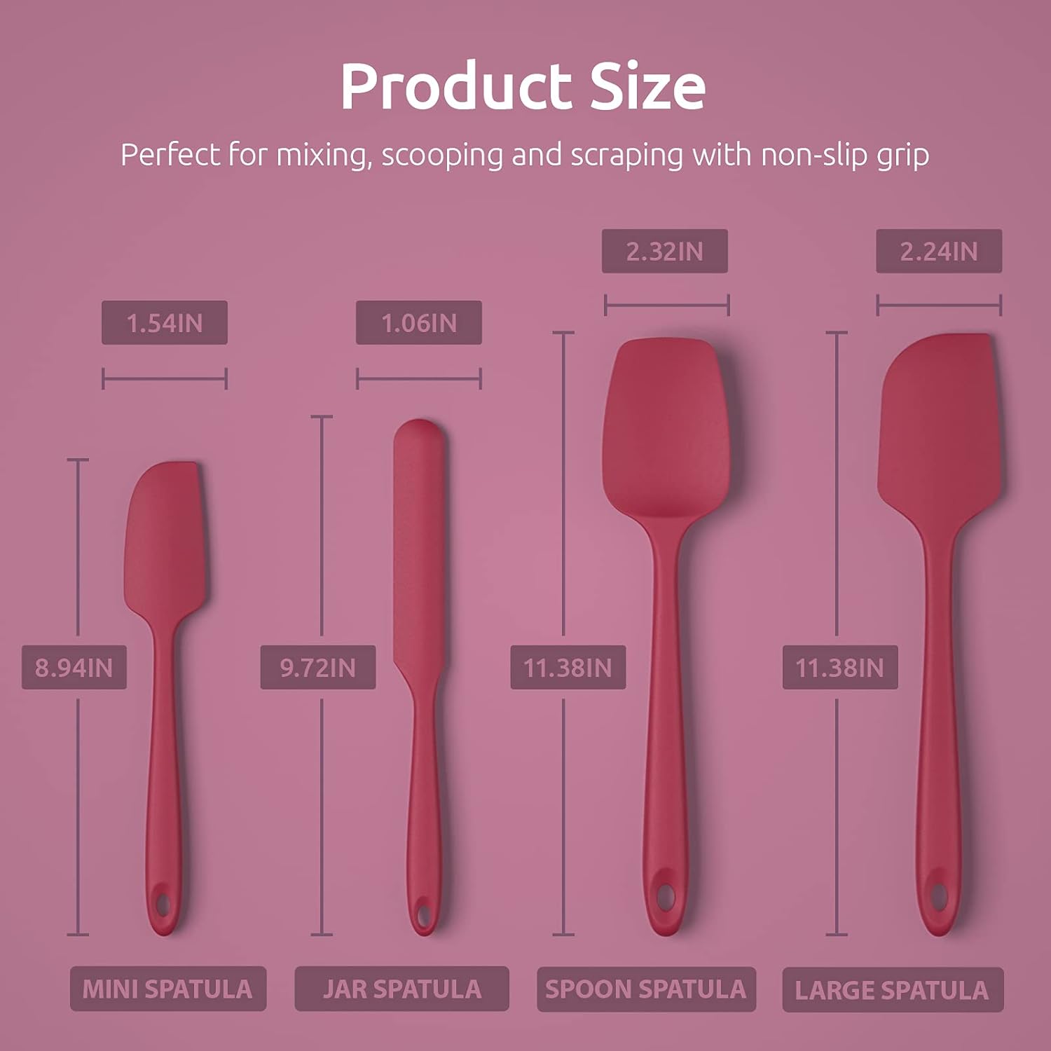 Silicone Spatula Set with 480 Degrees Fahrenheit Heat Resistant (Red) V1258-DP02-B-311