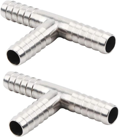 Stainless Steel 1/4" Hose Barb, 3 Way Tee T Shape Barbed Co2 Splitter Fitting (Pack of 2) V1258-DP02-B-3113