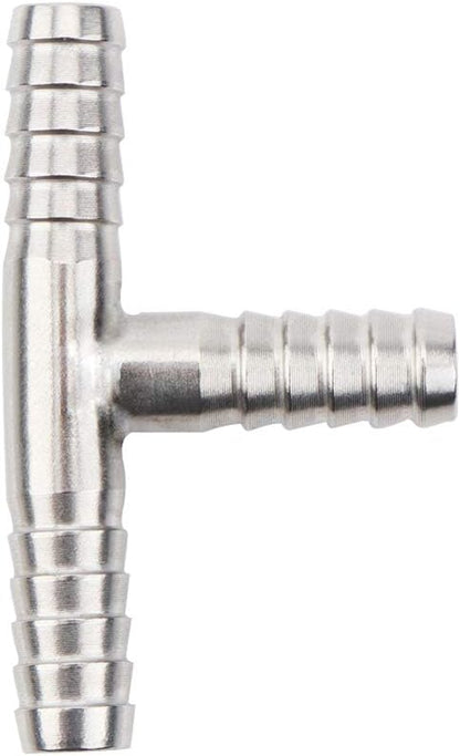 Stainless Steel 1/4" Hose Barb, 3 Way Tee T Shape Barbed Co2 Splitter Fitting (Pack of 2) V1258-DP02-B-3113