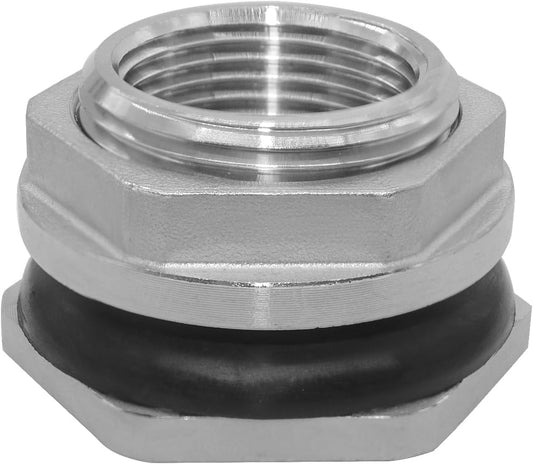 1" Female Bulkhead Water Tank Connector Stainless Steel Thru-bulk Fitting V1258-DP02-B-3114