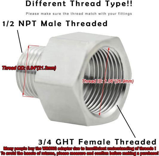 Stainless Steel Garden Hose Adapter, 3/4" GHT Female x 1/2" NPT Male Connector V1258-DP02-B-3118
