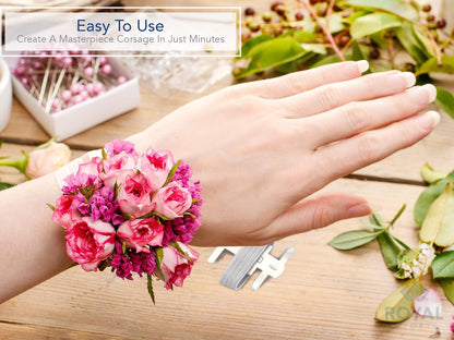 Silver/White Corsage Wrist Bands, Elastic Wristlets for Wedding Prom Flowers, Bulk Pack of 12 V1258-DP02-B-312