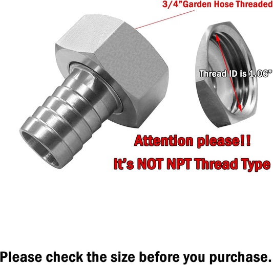 Stainless Steel Garden Hose Swivel Fitting 3/4" Barb x 3/4" GHT Female Threaded Adapter Connector Garden Hose V1258-DP02-B-3125