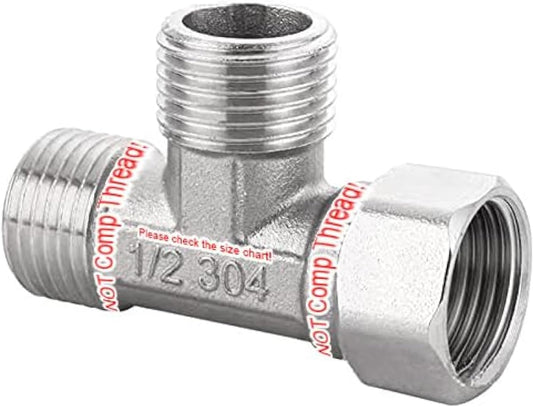 Stainless Steel 1/2" G 3 Way Diverter, Movable Cap Flexible Tee Connector for Angled Valve, Bidet, Sprayer, V1258-DP02-B-3147