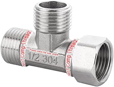 Stainless Steel 1/2" G 3 Way Diverter, Movable Cap Flexible Tee Connector for Angled Valve, Bidet, Sprayer, V1258-DP02-B-3147