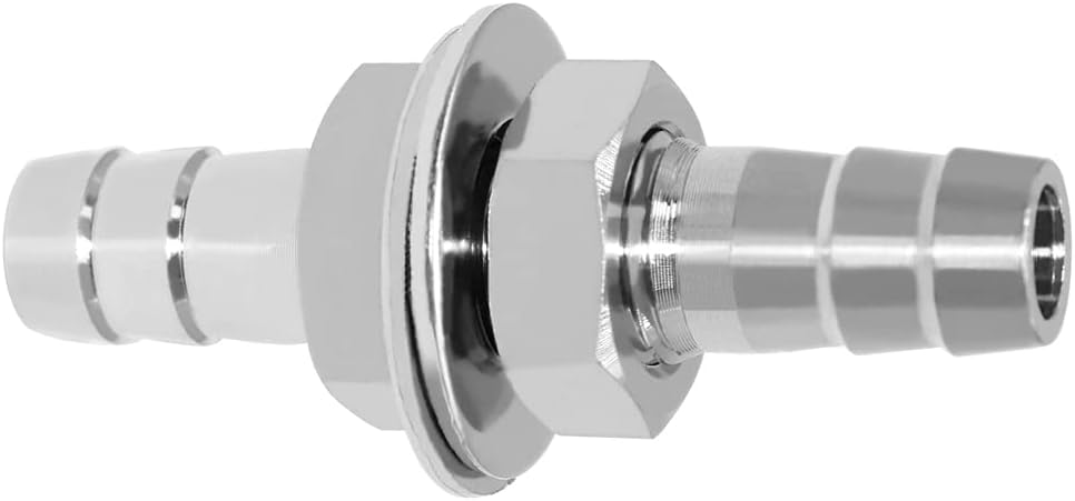 3/8" Hose Barb Thru-Bulk Bulkhead Straight Hex Union Stainless Steel Fitting V1258-DP02-B-3160