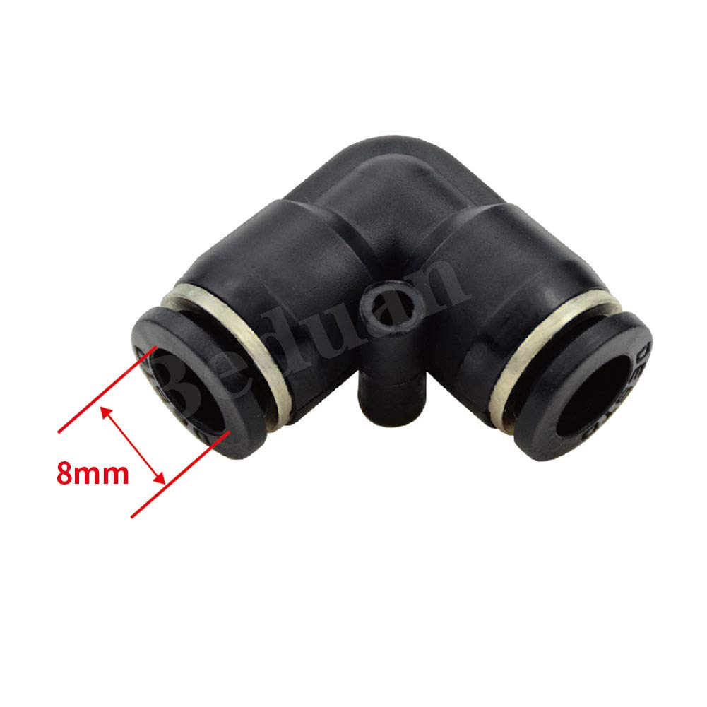 Push to Connect Fitting Elbow, 8mm x 8mm Tube OD Pneumatic 90 degrees Degree Adapter Push in Fitting for Air V1258-DP02-B-3174