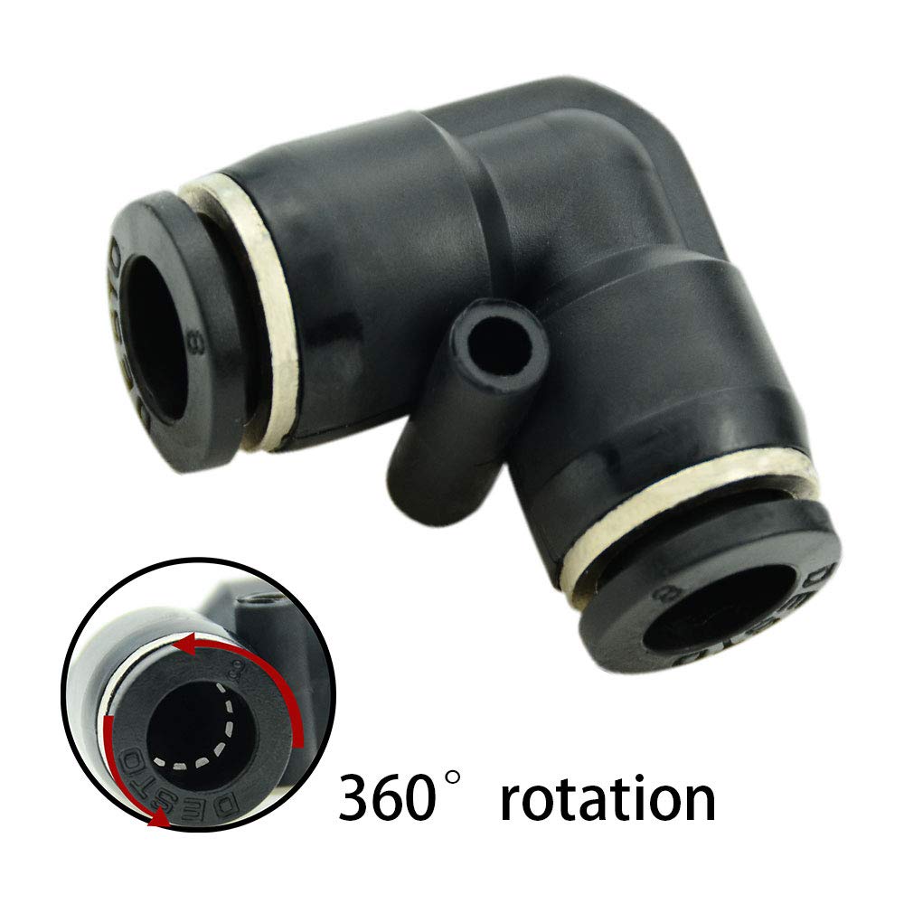 Push to Connect Fitting Elbow, 8mm x 8mm Tube OD Pneumatic 90 degrees Degree Adapter Push in Fitting for Air V1258-DP02-B-3174