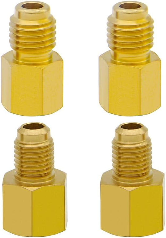 4 PCS R134A Brass Refrigerant Tank Adapter to R12 Fitting Adapter Vacuum Pump Adaptor 1/4 Inch Flare Female V1258-DP02-B-3176
