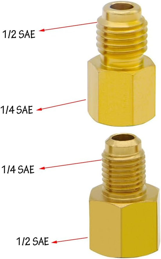 4 PCS R134A Brass Refrigerant Tank Adapter to R12 Fitting Adapter Vacuum Pump Adaptor 1/4 Inch Flare Female V1258-DP02-B-3176