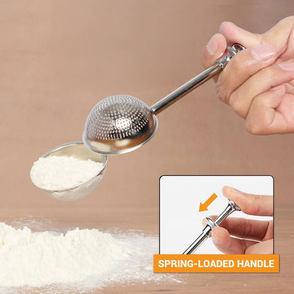 Flour Duster for Baking, One-Handed Operation, 304 Stainless Steel Powdered Sugar Shaker Duster, Pick Up and V1258-DP02-B-319