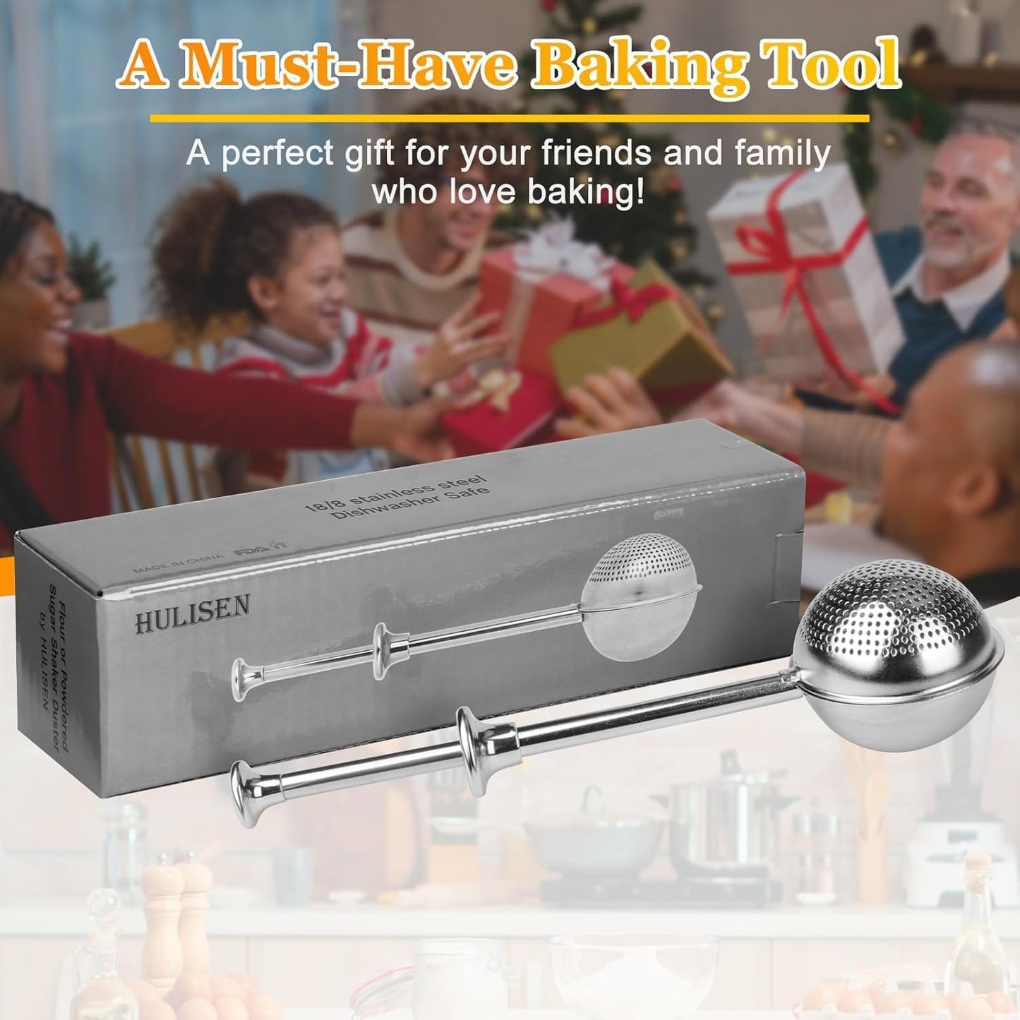 Flour Duster for Baking, One-Handed Operation, 304 Stainless Steel Powdered Sugar Shaker Duster, Pick Up and V1258-DP02-B-319