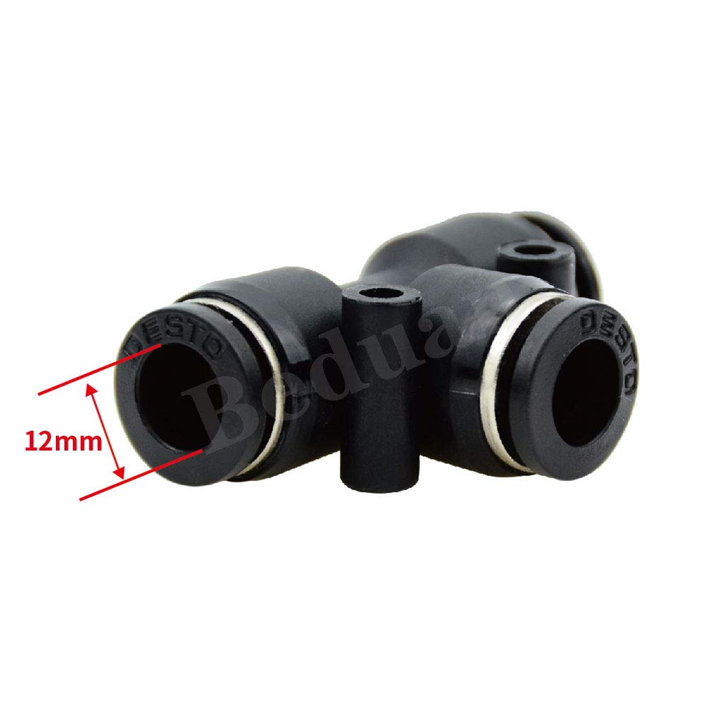Push to Connect Air Fitting, 12mm Tube OD Pneumatic Tee Union Fitting Push Lock(Pack of 10) V1258-DP02-B-3205