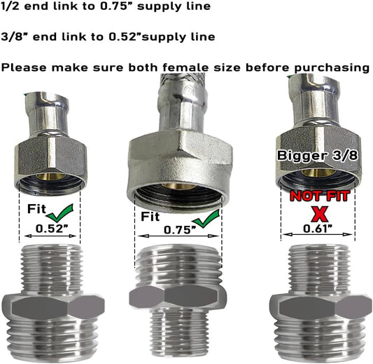 Brass Water Line Adapter 1/2" Female to 3/8" Male Reducer Hose Pipe Compression Fitting Kitchen Bathroom V1258-DP02-B-3206