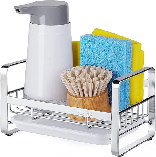 Kitchen Sink Sponge Holder, 304 Stainless Steel Kitchen Soap Dispenser Caddy Organizer, Countertop Soap Dish V1258-DP02-B-321