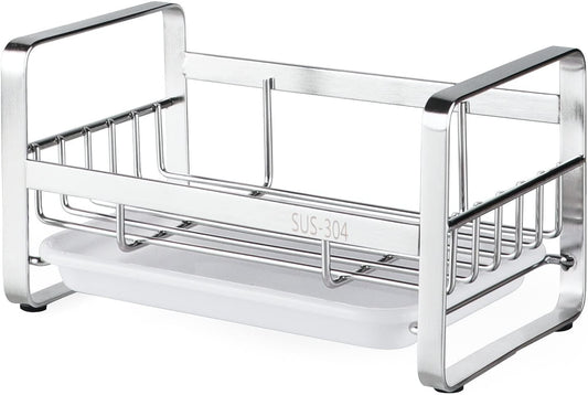 Kitchen Sink Sponge Holder, 304 Stainless Steel Kitchen Soap Dispenser Caddy Organizer, Countertop Soap Dish V1258-DP02-B-321