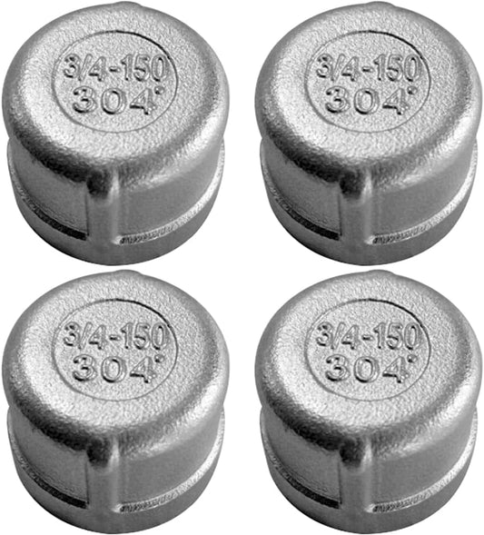 Stainless Garden Hose Caps with Washers 3/4" GHT Female Thread 304 Stainless Steel End Cap (Pack of 4) V1258-DP02-B-3215