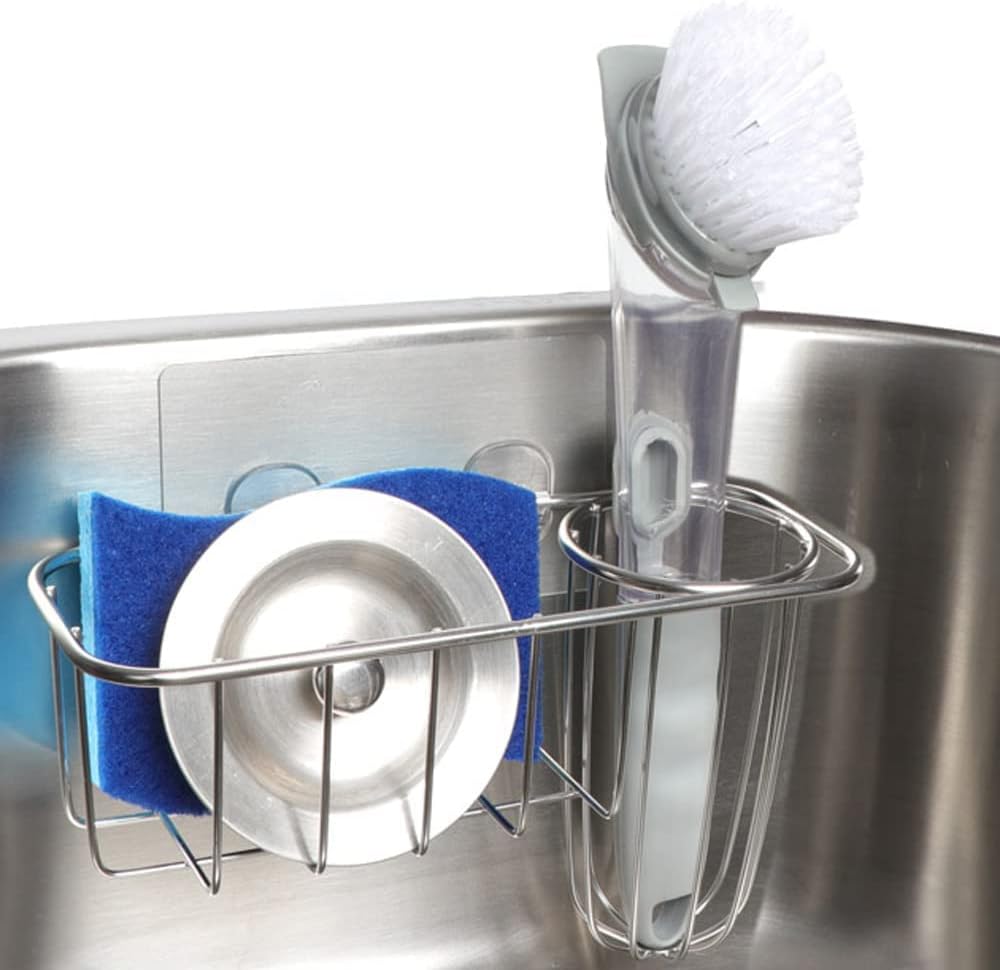 3-in-1 Sponge Holder for Kitchen Sink with Dish Brush Holder, Stainless Steel Caddy for Soap, Scrubber, No V1258-DP02-B-322