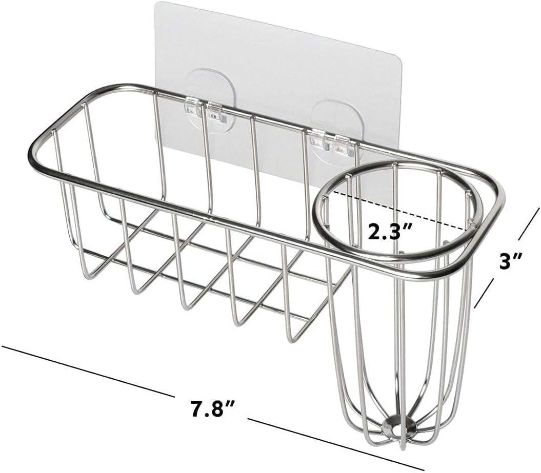 3-in-1 Sponge Holder for Kitchen Sink with Dish Brush Holder, Stainless Steel Caddy for Soap, Scrubber, No V1258-DP02-B-322