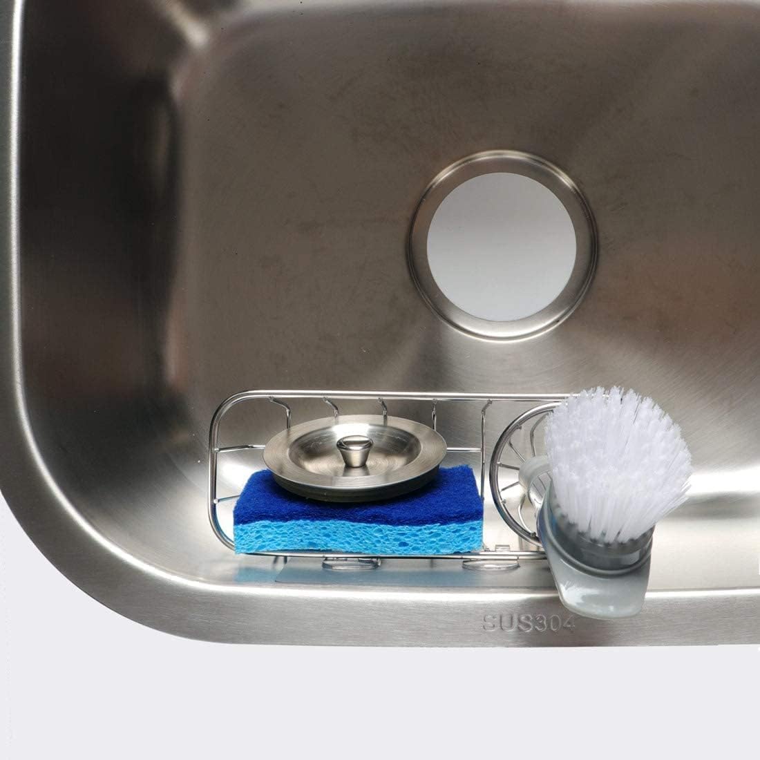 3-in-1 Sponge Holder for Kitchen Sink with Dish Brush Holder, Stainless Steel Caddy for Soap, Scrubber, No V1258-DP02-B-322