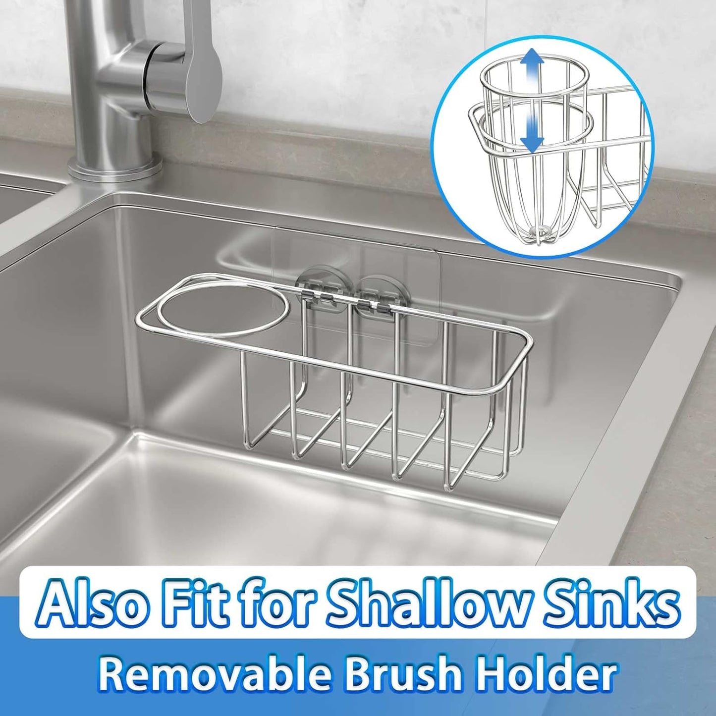 3-in-1 Sponge Holder for Kitchen Sink with Dish Brush Holder, Stainless Steel Caddy for Soap, Scrubber, No V1258-DP02-B-322