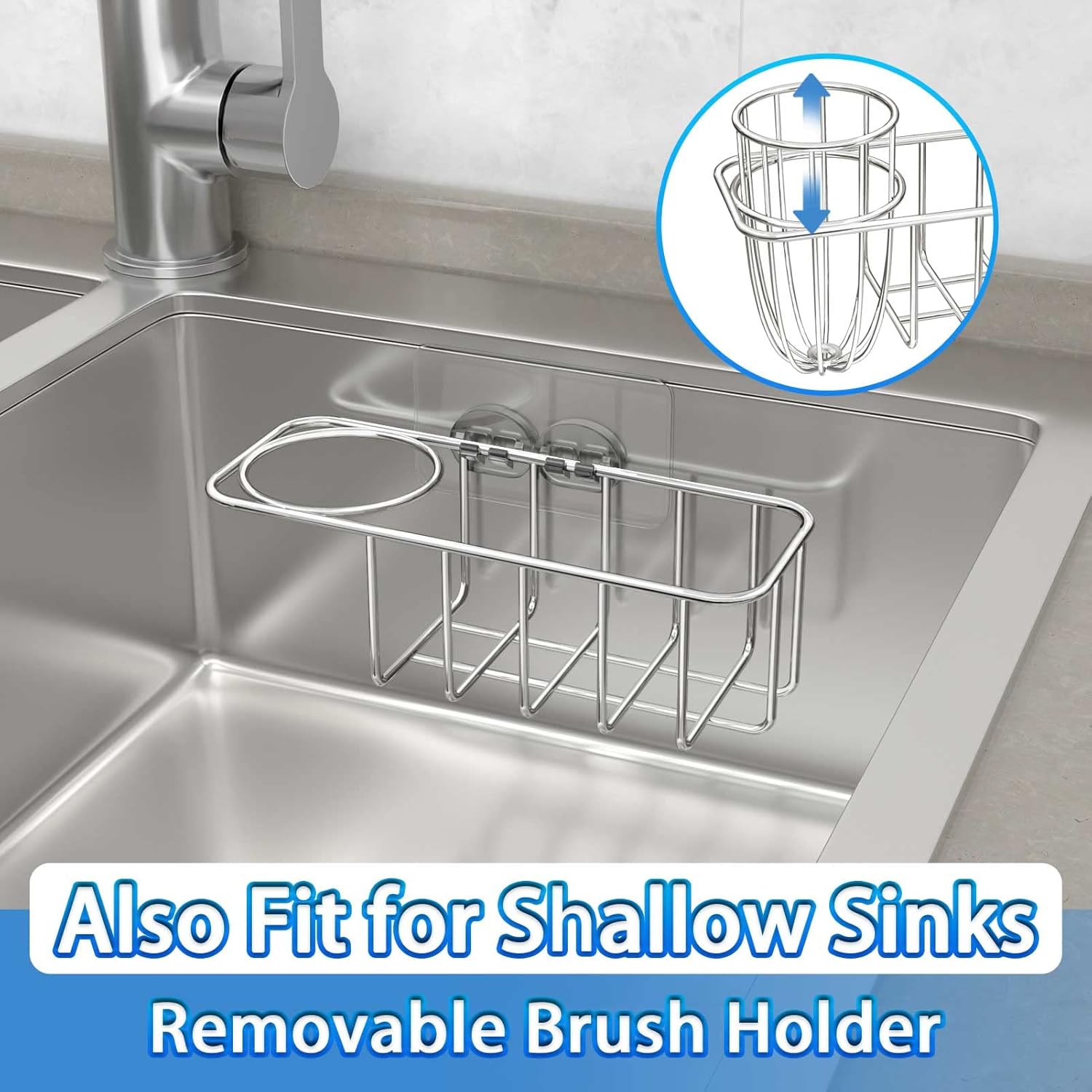 3-in-1 Sponge Holder for Kitchen Sink with Dish Brush Holder, Stainless Steel Caddy for Soap, Scrubber, No V1258-DP02-B-322