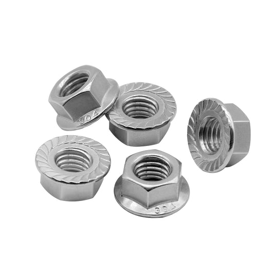 M5*0.8 Serrated Flange Hex Lock Nuts 304 Stainless Steel 18-8 Bright Finish (100PCS) V1258-DP02-B-3225