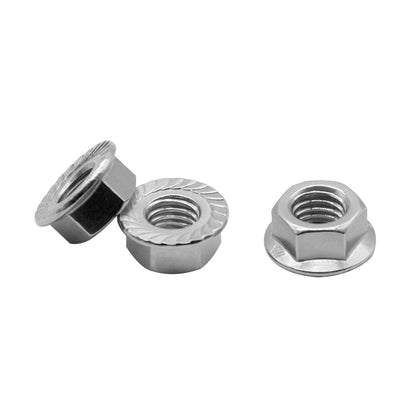 M5*0.8 Serrated Flange Hex Lock Nuts 304 Stainless Steel 18-8 Bright Finish (100PCS) V1258-DP02-B-3225