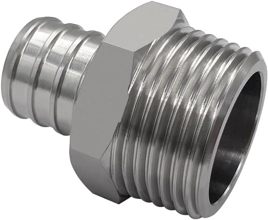Stainless Steel PEX Garden Hose Adapter Fitting 3/4" PEX Barb to 3/4" GHT Male Connector for Outdoor Garden V1258-DP02-B-3229