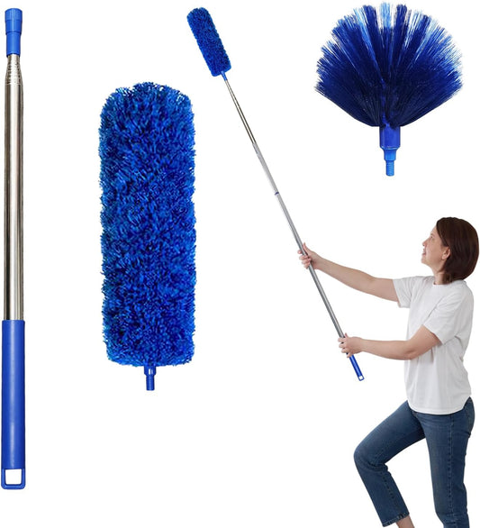 Cobweb Dusters with Extension Pole 100-inch, Spider Web Brush & Ceiling Cleaning Kit, Washable Cleaning V1258-DP02-B-323