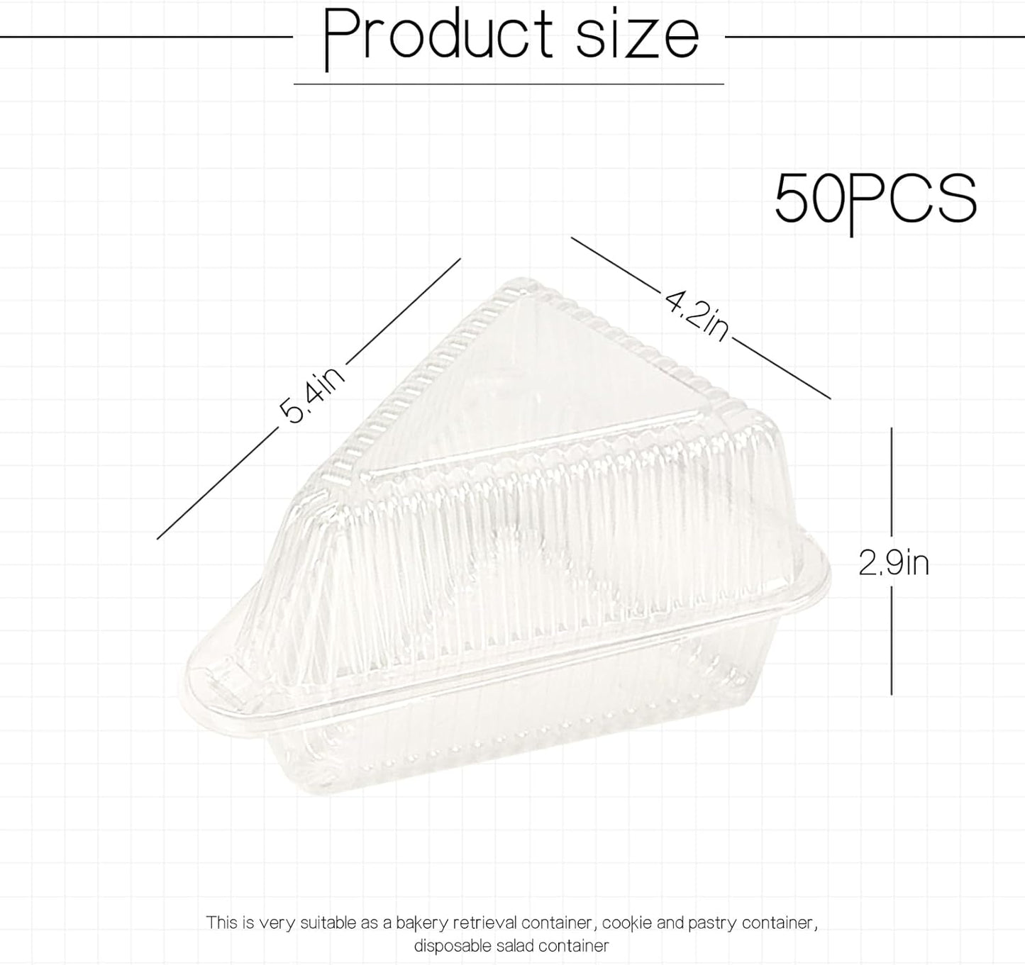 Thickened Extra Large 50Pcs Cake Slice Containers,4.4 Inch Pie Slice Containers For 6"-8" Diameter Cake or V1258-DP02-B-3236