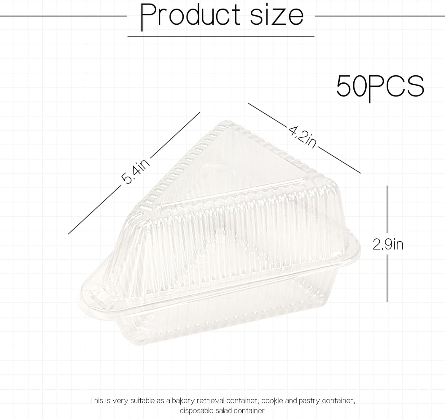 Thickened Extra Large 50Pcs Cake Slice Containers,4.4 Inch Pie Slice Containers For 6"-8" Diameter Cake or V1258-DP02-B-3236