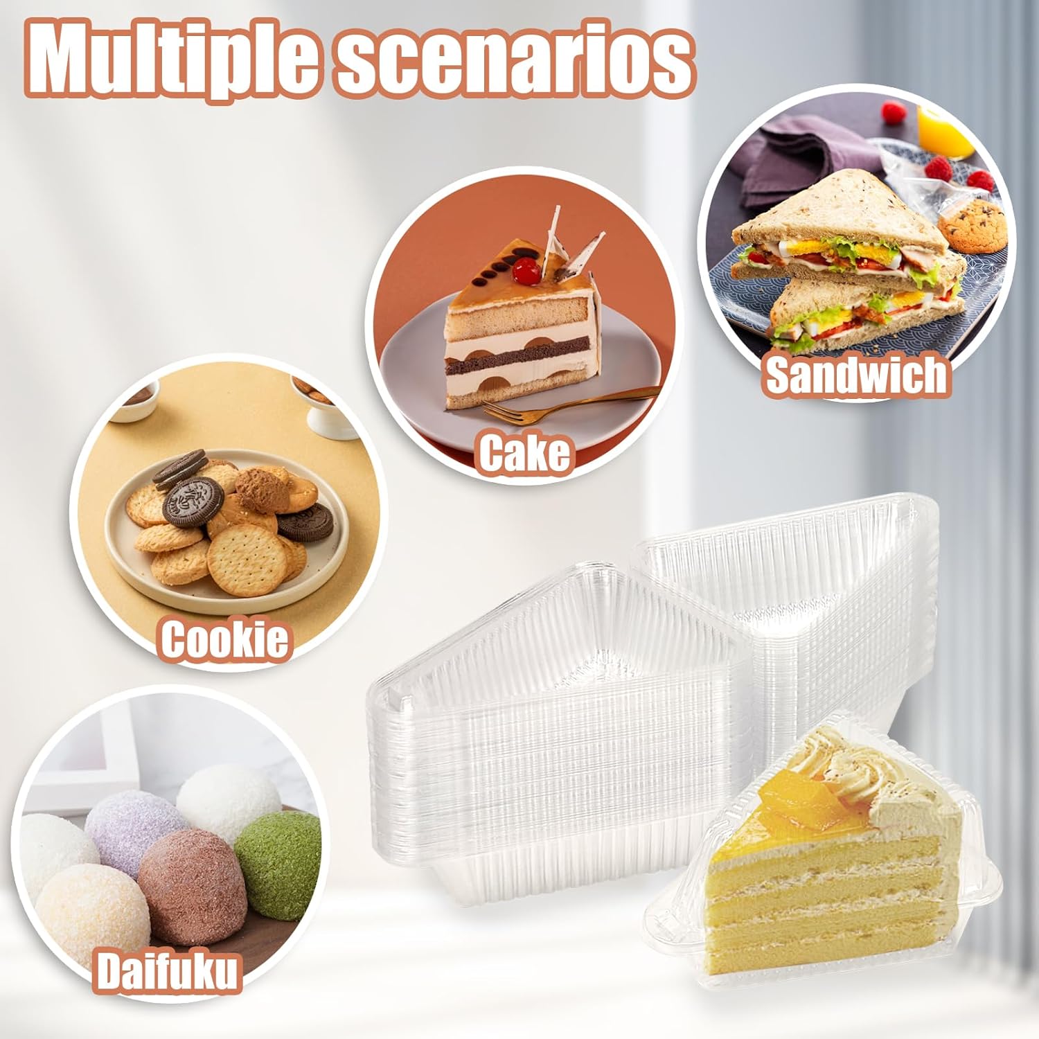 Thickened Extra Large 50Pcs Cake Slice Containers,4.4 Inch Pie Slice Containers For 6"-8" Diameter Cake or V1258-DP02-B-3236