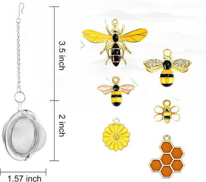 6Pcs Stainless Steel Mesh Tea Infuser, 2.1 inch Tea Strainer with Honey Bee Set Pendant, Tea Ball Tea V1258-DP02-B-3239