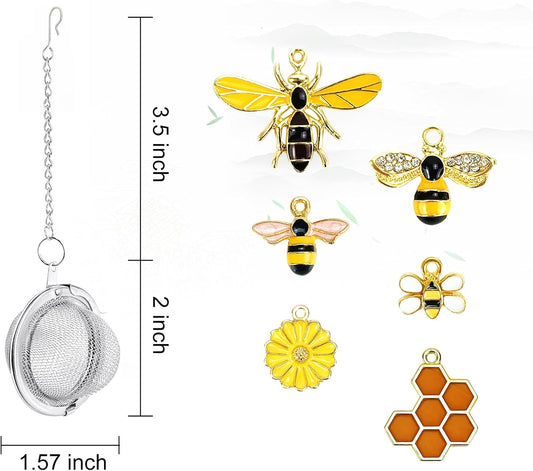 6Pcs Stainless Steel Mesh Tea Infuser, 2.1 inch Tea Strainer with Honey Bee Set Pendant, Tea Ball Tea V1258-DP02-B-3239