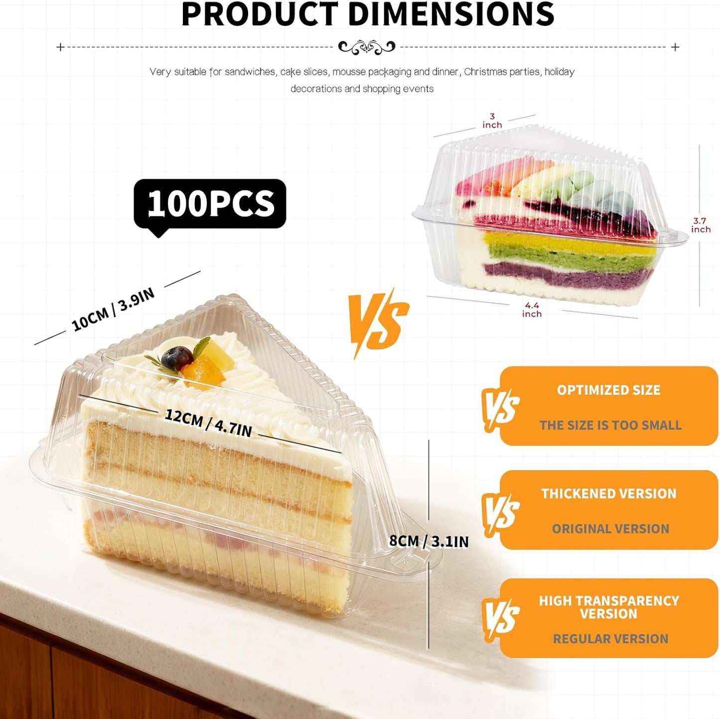 100Pcs Cake Slice Containers,Pie Slice Containers for 6"-8" Diameter Cake or Pie Slices,Individual Cheesecake V1258-DP02-B-3240