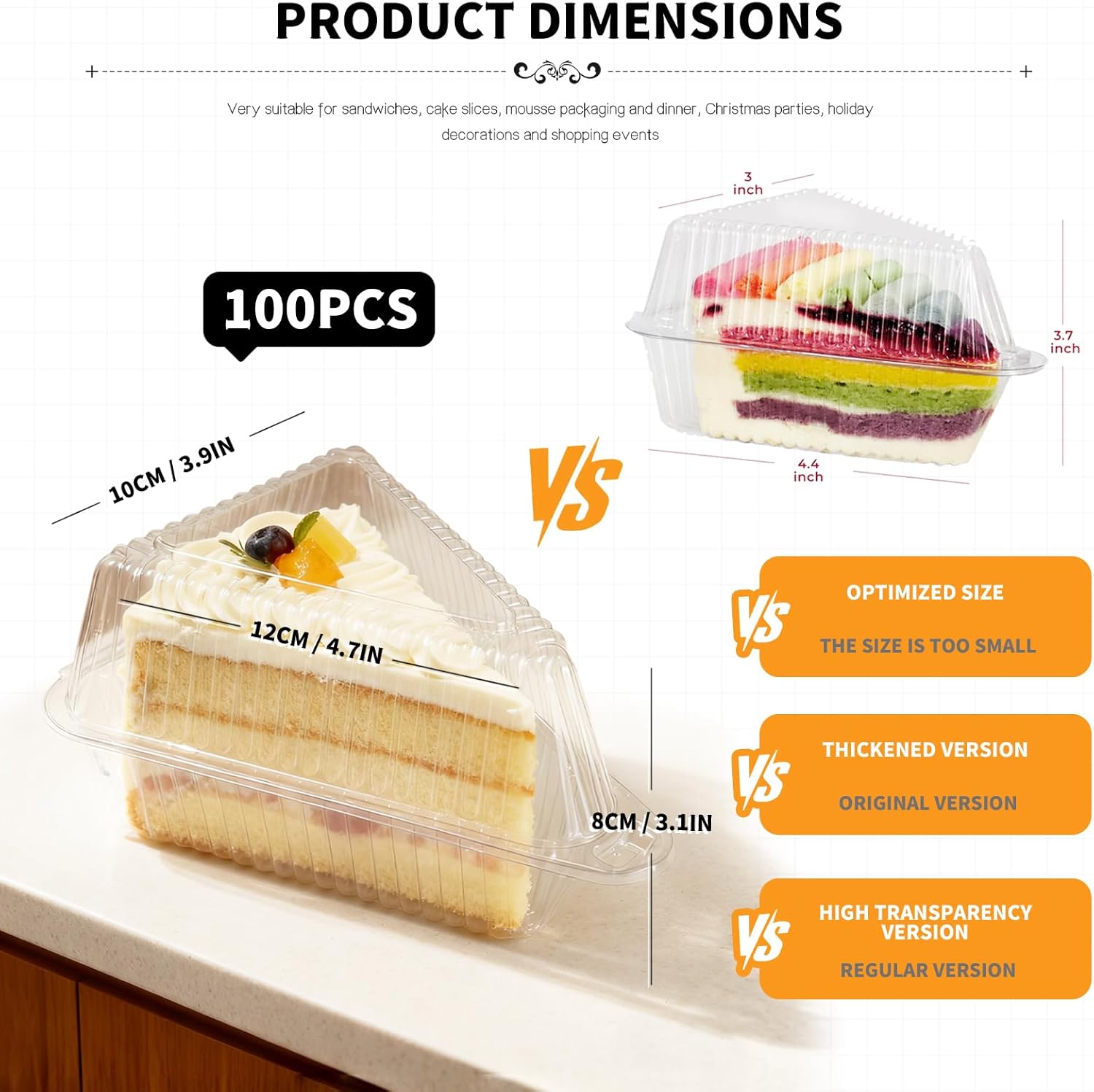 100Pcs Cake Slice Containers,Pie Slice Containers for 6"-8" Diameter Cake or Pie Slices,Individual Cheesecake V1258-DP02-B-3240