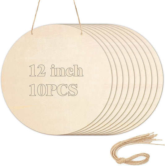 10Pcs Thickened Wood Circles for Crafts with Holes,12" Unfinished Wood Rounds Discs with Twine,Wooden Round V1258-DP02-B-3243