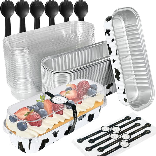 30Pcs Mini Loaf Pans with Lids,Mini Cake Pans with Lids and Spoons,Mini Aluminum Pans with Lids,Small Cake V1258-DP02-B-3248