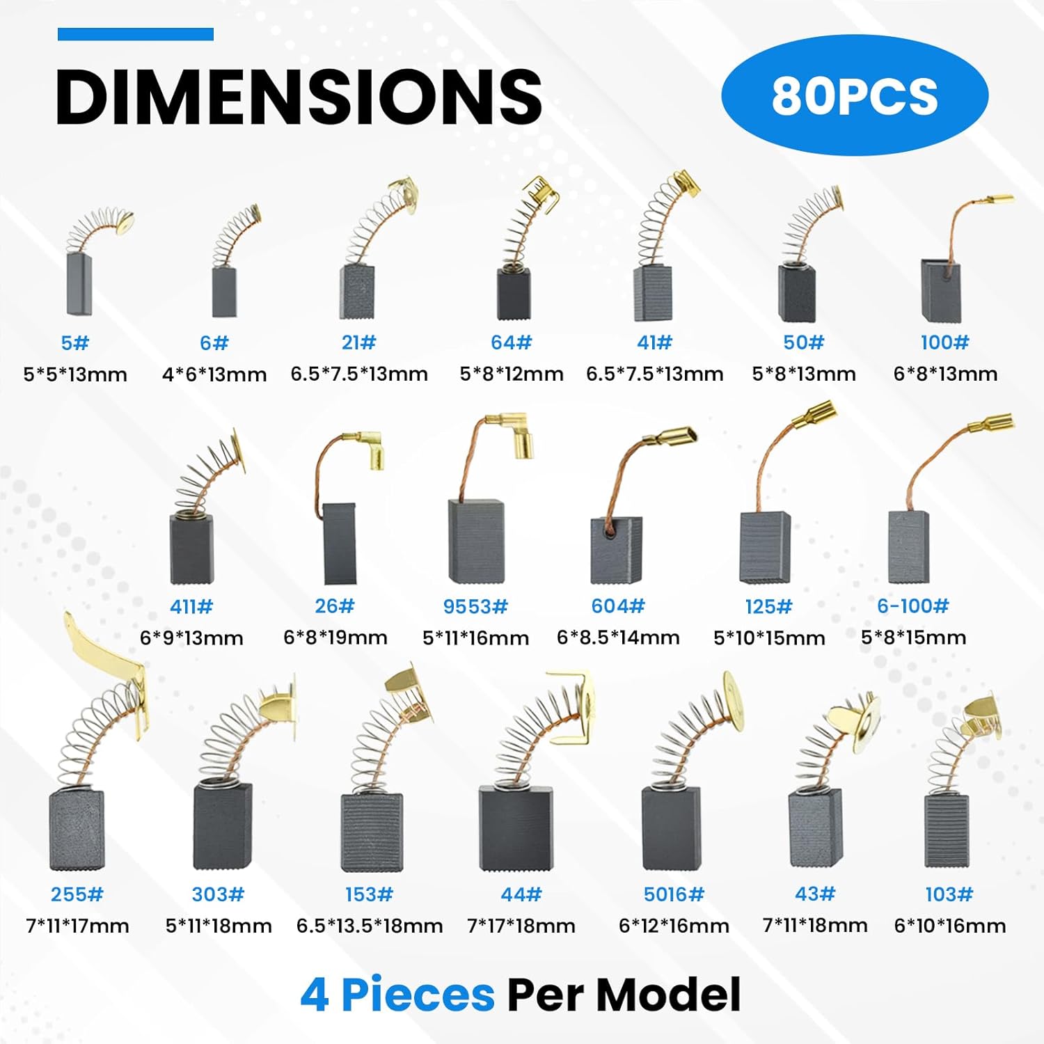 80Pcs Electric Motor Carbon Brushes Set, 20 Different Models Carbons Brushes, Carbon Brush Replacement for V1258-DP02-B-3258