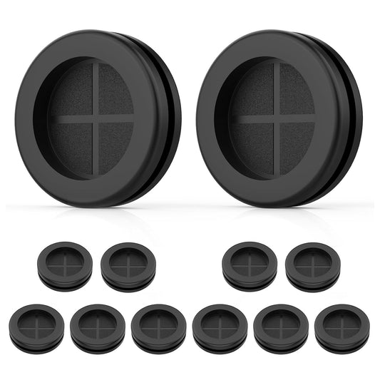 12 Pcs Rubber Grommets for Wiring, Double-Sided Rubber Plugs for 1-1/2" Drill Hole Dia, 1-3/16" ID Black V1258-DP02-B-3259