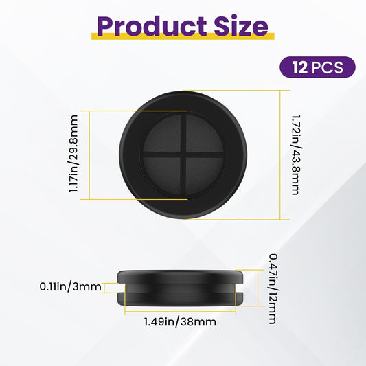 12 Pcs Rubber Grommets for Wiring, Double-Sided Rubber Plugs for 1-1/2" Drill Hole Dia, 1-3/16" ID Black V1258-DP02-B-3259