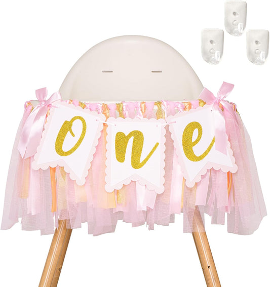 1st Highchair Banner Birthday Girl - NO DIY First Birthday Highchair Banner Pink One Year Old Birthdays Party V1258-DP02-B-326