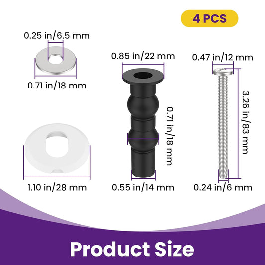 4Pcs Toilet Seat Screws Replacement, Stainless Steel Top Mount Hinges with Expanding Rubber Bolts & Washers, V1258-DP02-B-3260