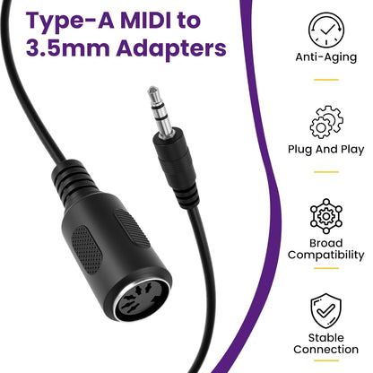 4Pcs Type-A MIDI to 3.5mm Adapter | Include 14" & 6" TRS 3.5mm Male to MIDI Female 5 Pin DIN Breakout Cable | V1258-DP02-B-3261
