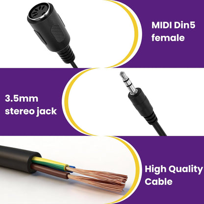 4Pcs Type-A MIDI to 3.5mm Adapter | Include 14" & 6" TRS 3.5mm Male to MIDI Female 5 Pin DIN Breakout Cable | V1258-DP02-B-3261