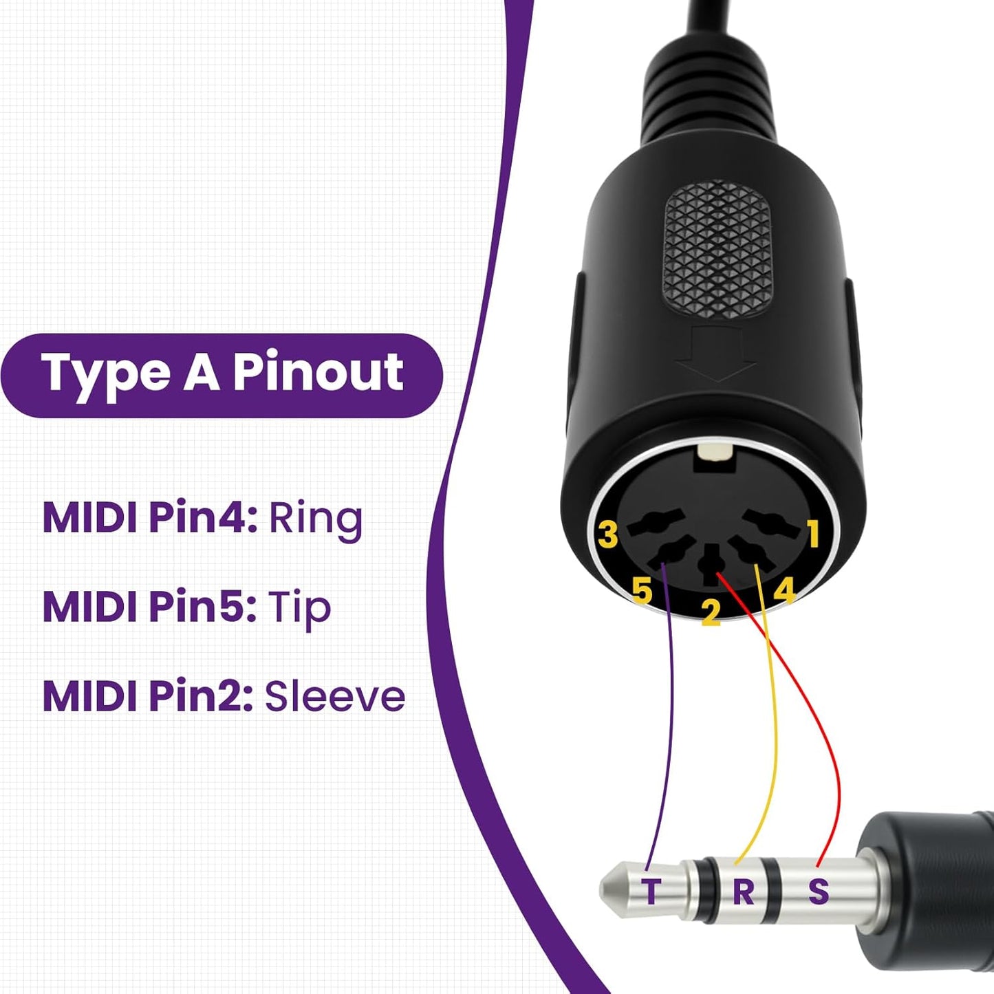 4Pcs Type-A MIDI to 3.5mm Adapter | Include 14" & 6" TRS 3.5mm Male to MIDI Female 5 Pin DIN Breakout Cable | V1258-DP02-B-3261